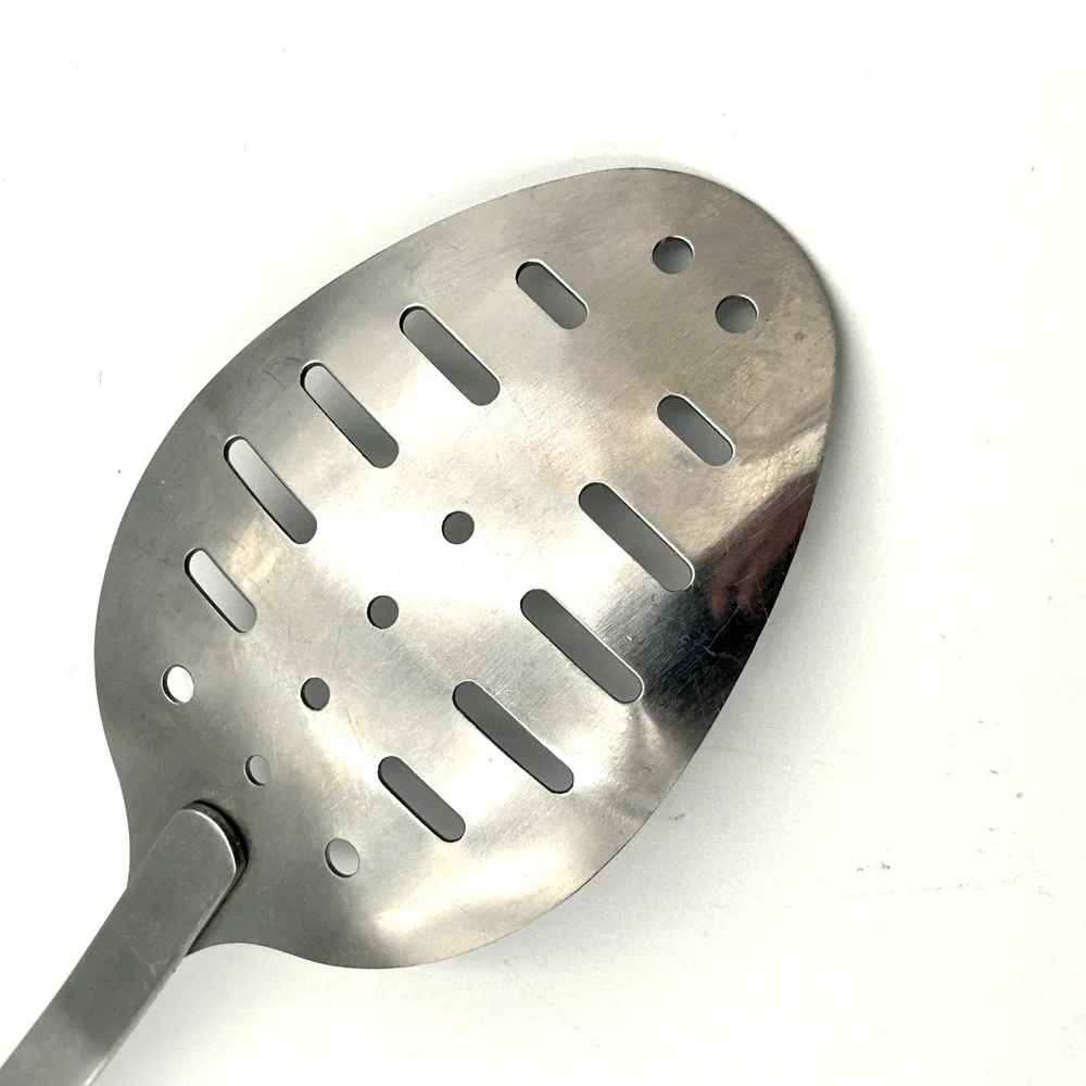 Vintage EKCO Slotted Serving Spoon Stainless Steel Black Handle 12